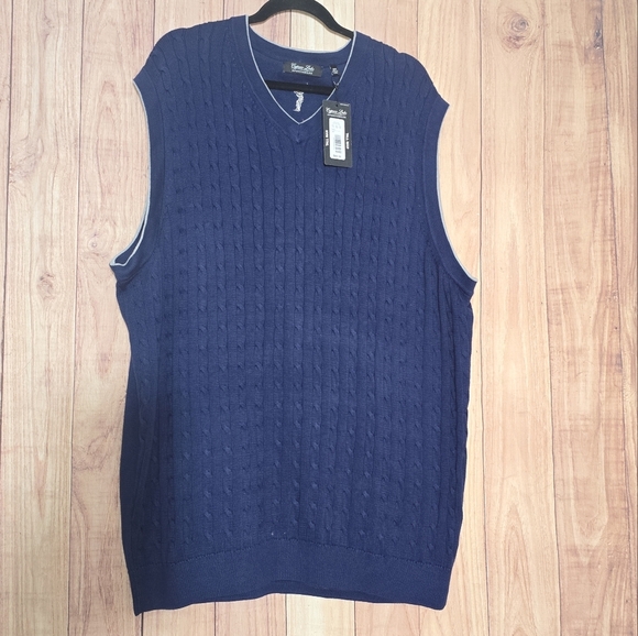 Cypress Links Golfers Navy Blue  V-Neck Cable Knit  Vest Pullover 3XT NWT - Picture 1 of 12